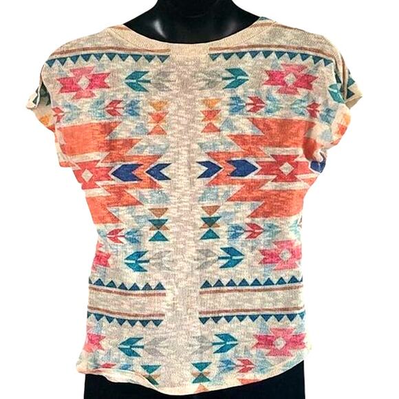 Gaze USA Tribal Print Knit Short Sleeve Top – Size Large – Boho Festival Style - Picture 4 of 6